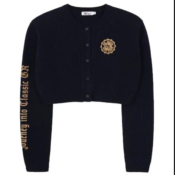 Grove Knit Cropped Cardigan in Navy - Picture 1 of 6